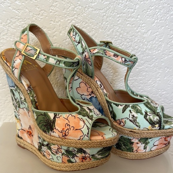 Floral Green and Blue Wedge Sandals with Platform Heel- Madison by Shoedazzle - Picture 4 of 8